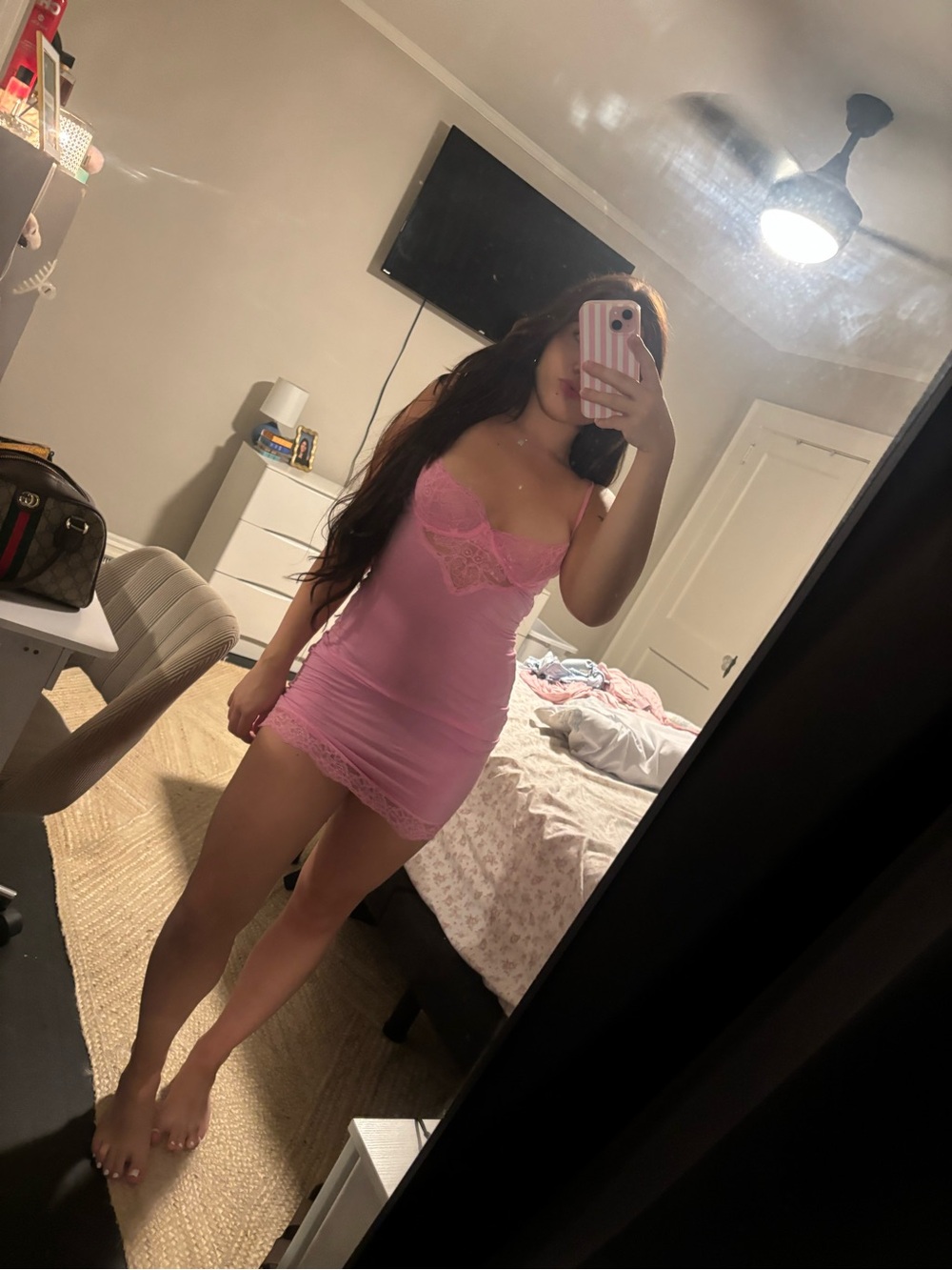 Victoria's Secret Pink Lace Trim Chemise Slip